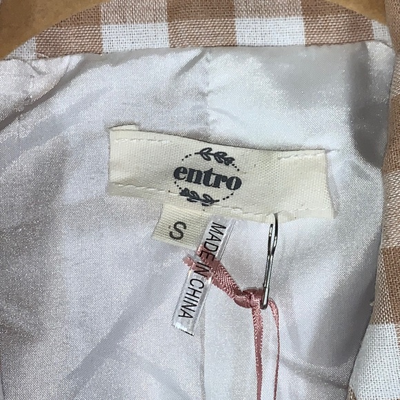 NWT ENTRO Gingham blazer style J17402 white tan fully lined!!!! Sz Sm. - Picture 6 of 10